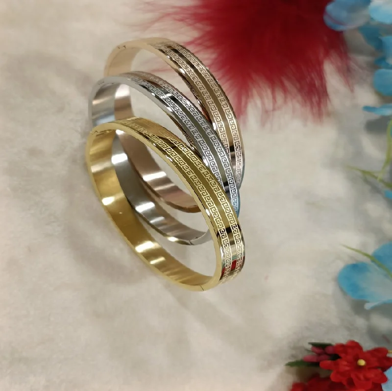 Wide Silver Bangles For Statement Style-Tarohi Jewels Set of Three Stainless Steel Unisex Kada- STKD 4159