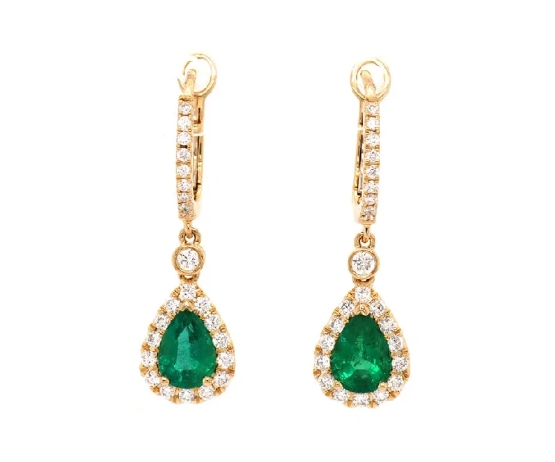 Gold-plated Necklaces For Stylish Women -Square Stud Earrings-New 1.43ctw Pear Emeralds and 0.52ctw Diamond Frame Drop Earrings in 18K