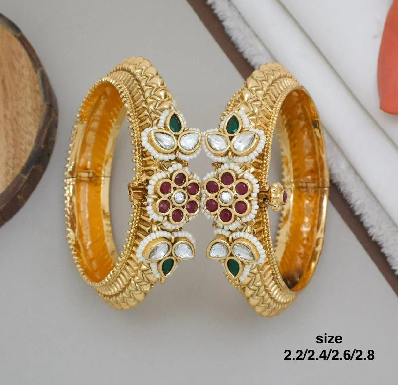 Colorful Resin Bangles For Casual Vibes-Pooja Bangles Gold Plated Pota Stone Openable Bangle Set