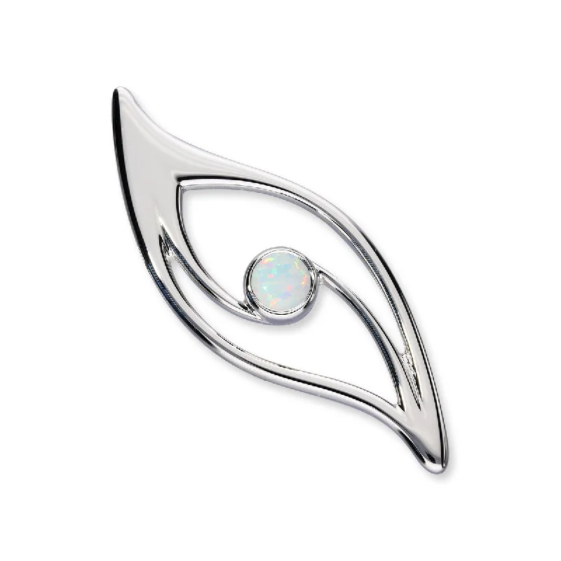 Feather Brooch-Harlequin Silver Brooch SB145 White Opal