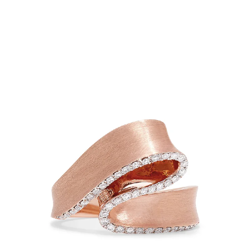 Unique Engagement Rings With Colored Stones-Pave Rose 14K Rose Gold Diamond Ribbon Ring, 0.26 TCW