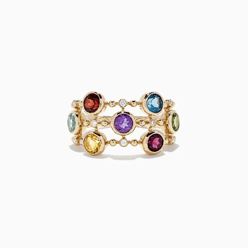 Custom Engagement Rings For Couples-Mosaic 14K Yellow Gold Multi Gemstone and Diamond Ring, 2.31 TCW