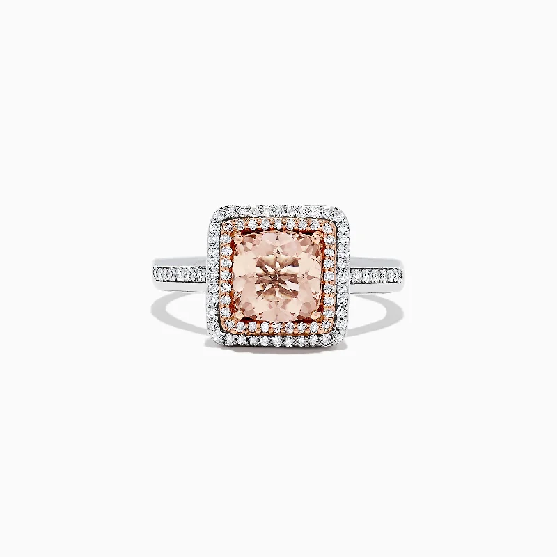 Wedding Bands With Mixed Gemstones-Blush 14K Two Tone Gold Morganite and Diamond Ring, 1.68 TCW