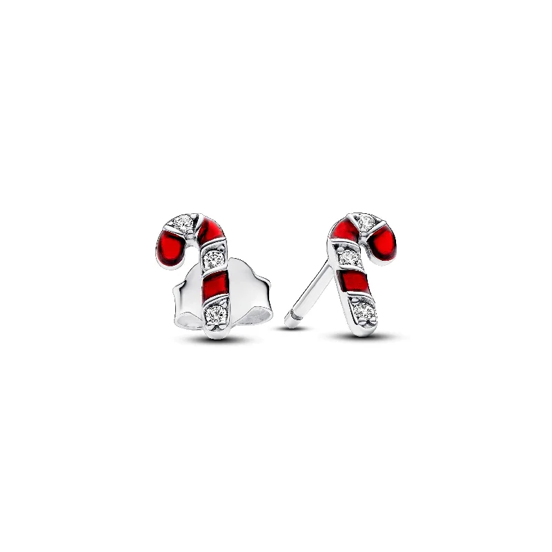 Chain Link Necklaces For Bold Fashion -Round Stud Earrings-Pandora Sparkling Red Candy Cane Stud Earrings 292996C01