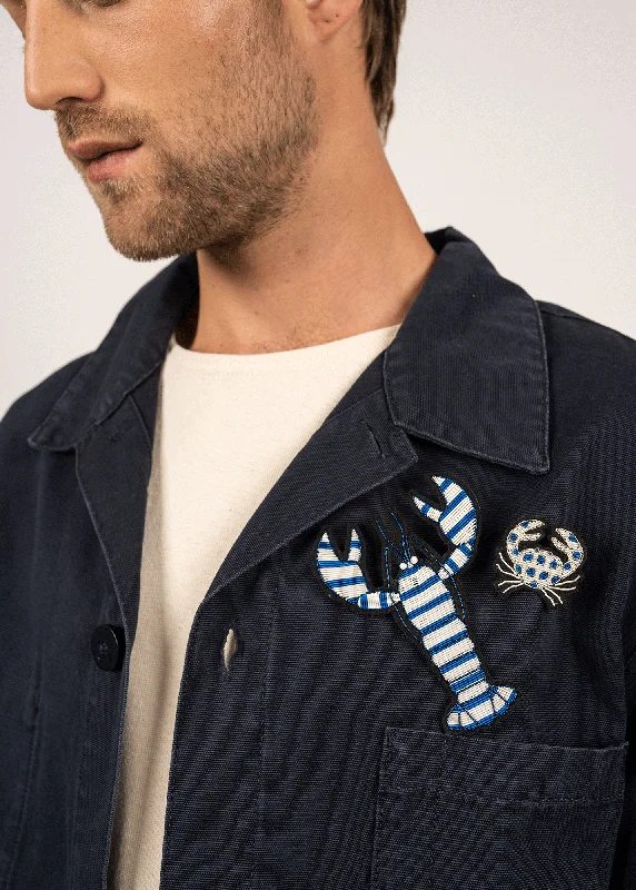 Classic Brooch-Crab with dots embroidered brooch - SAINT JAMES x Macon & Lesquoy (BLANC/BLEU)