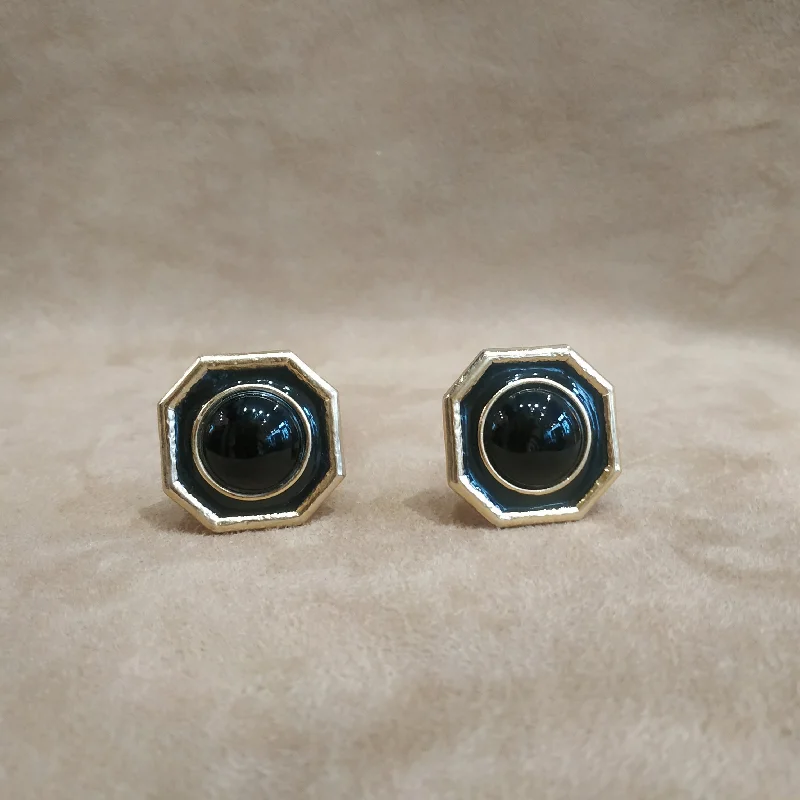 Necklaces With Meaning For Special Occasions -Lightweight Earrings-Vintage Octagonal Onyx Black Clip On earrings by Balenciaga