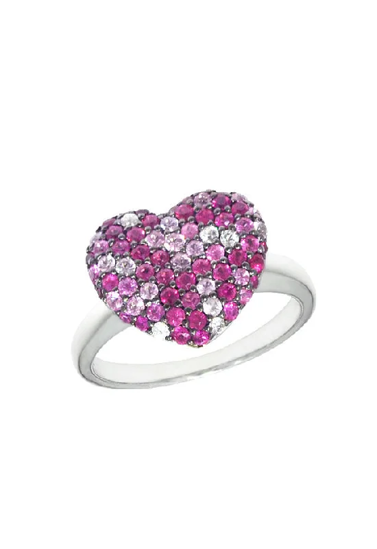 Custom Silver Engagement Rings-925 Sterling Silver Pink Sapphire Splash Heart Ring, 1.28 TCW