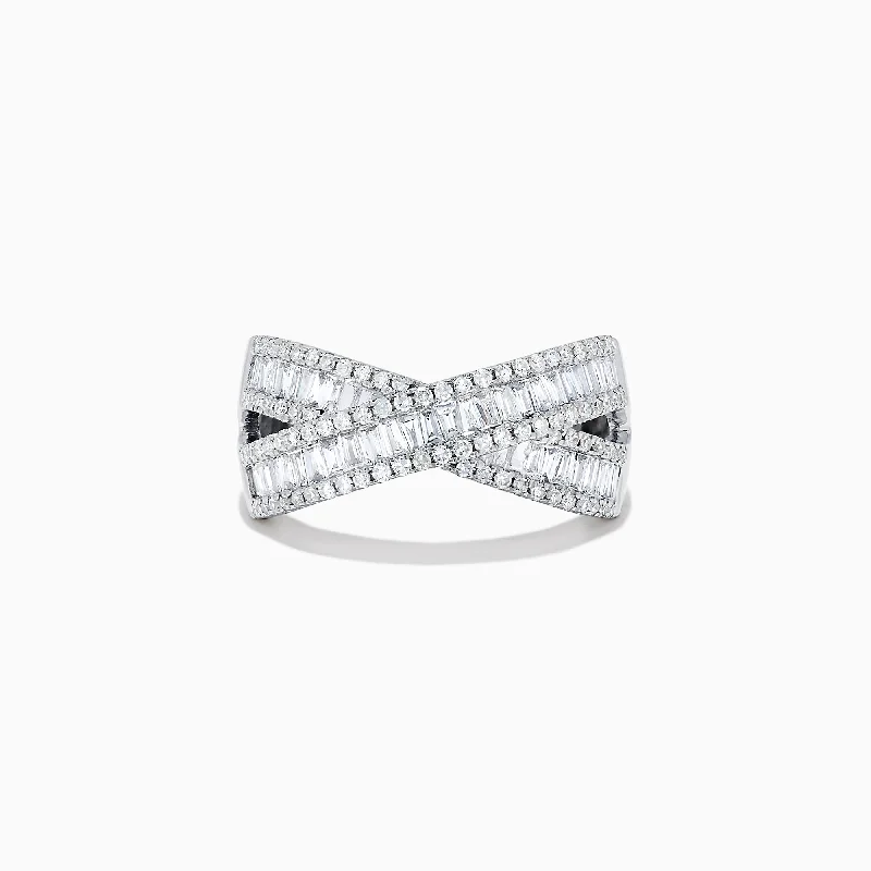 Personalized Rings For Engagement With Rubies-Classique 14K White Gold Diamond Cross Over Ring, 0.95 TCW