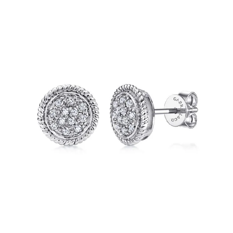 Crystal Necklaces For Glimmer -Wedding Earrings-Gabriel & Co. - EG10893W45JJ - 14K White Gold Round Diamond Cluster Stud Earrings with Twisted Rope Frame