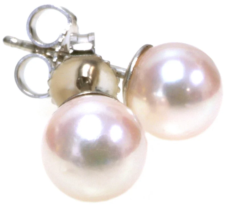 Designer Necklaces For Men -Chunky Earrings-6.5mm Pearl Stud Earrings in 14K White Gold