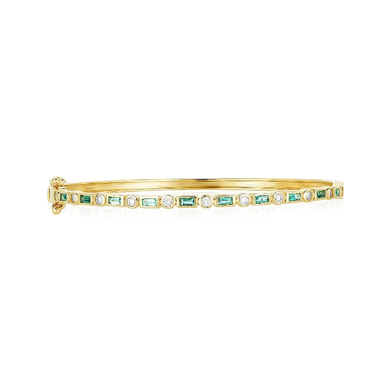 Bold Personalized Bracelets-Emerald & Diamond Art Deco Bangle