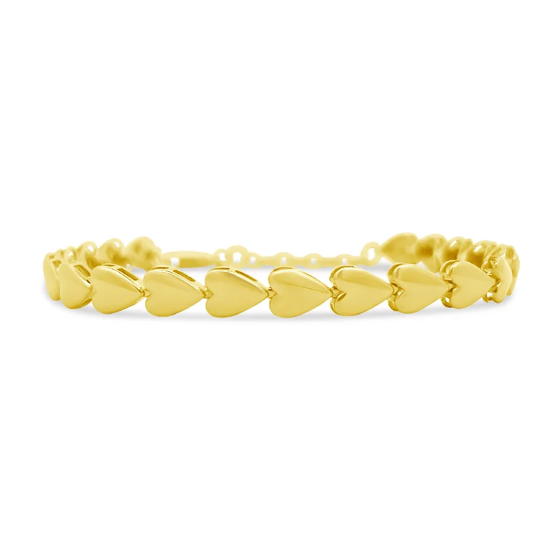 Statement Gemstone Bracelets-Gold Puffy Chasing Heart Bracelet