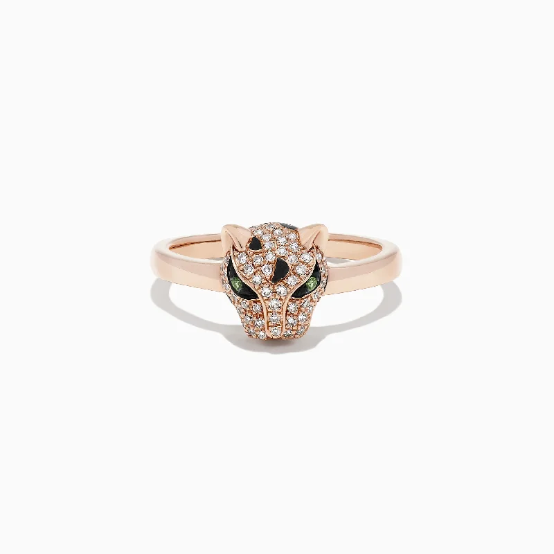 Wedding Bands With Custom Shapes-Signature 14K Rose Gold Diamond and Tsavorite Mini Ring, 0.25 TCW