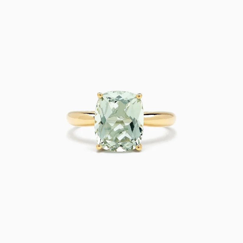 Unique Wedding Rings With Engravings-14K Yellow Gold Green Amethyst Ring, 3.95 TCW