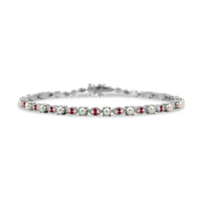 Wrap Bracelet For Special Occasions-Alternating Pearl & Gemstone Tennis Bracelet