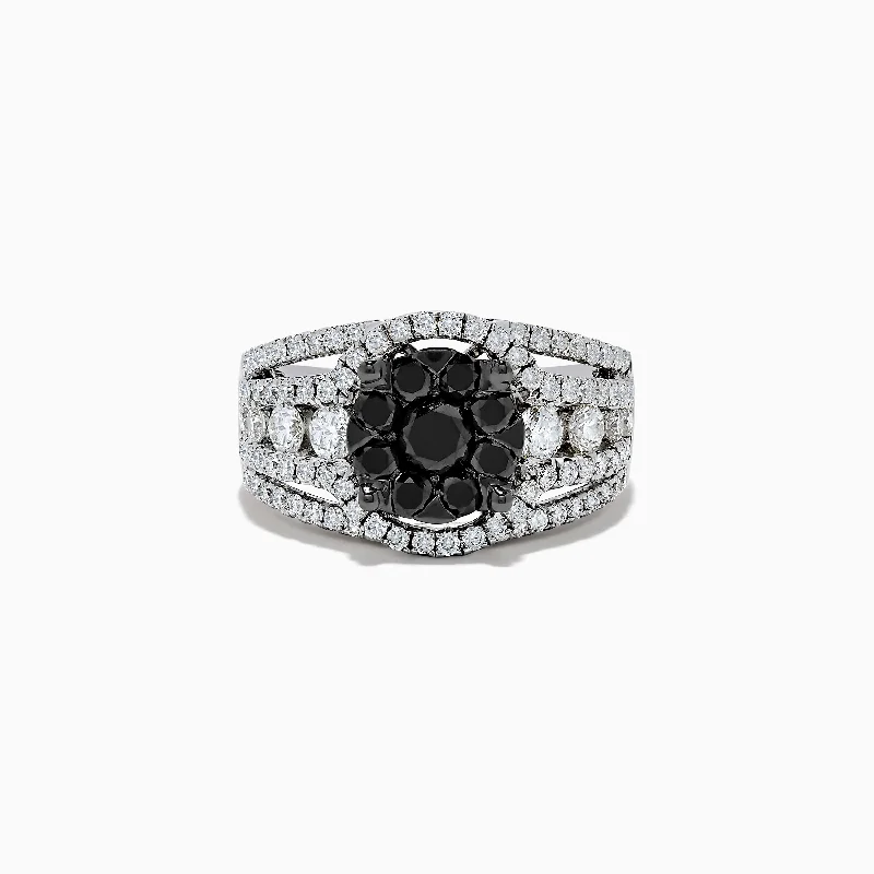 Custom Engagement Rings For Women With Sapphires-Caviar 14K White Gold White and Black Diamond Ring