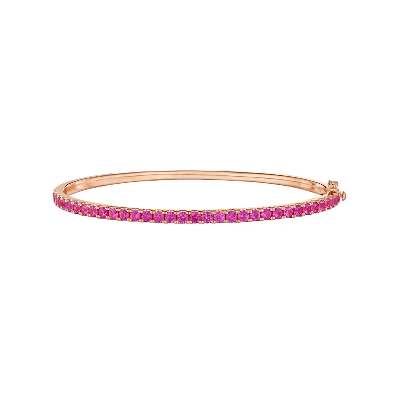 Sterling Silver Chain Bracelets-Stackable Bangle with Pink Sapphires