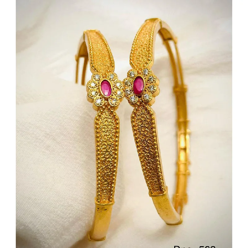 Adjustable Gold Bangles For Versatility-SP Jewellery Gold Plated Austrian Stone Bangle Set