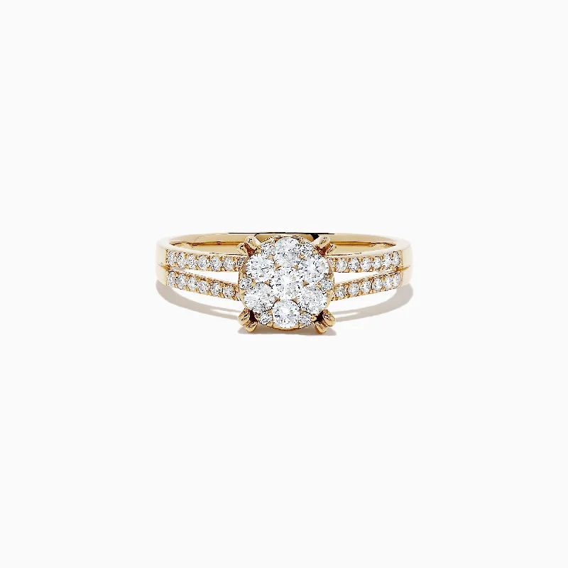 Wedding Bands With Gold Engraving-Bouquet 14K Yellow Gold Diamond Cluster Ring, 0.56 TCW