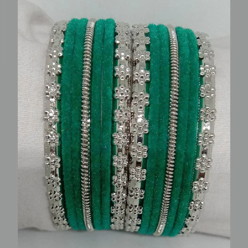 Hinged Bangles For Comfortable Fit-Shree Asha Bangles 14 Pieces in single bangle and Pack Of 12 Sea Green Color bangles Set