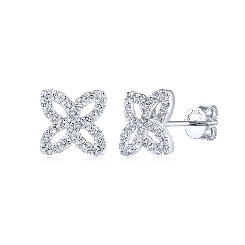 Customizable Necklaces For Special Events -Blue Earrings-Gabriel & Co. - EG13488W45JJ - 14K White Gold Open Floral Pave Diamond Stud Earrings