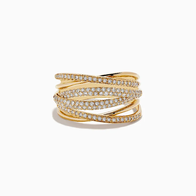 Personalized Wedding Bands With Gold-D'Oro 14K Yellow Gold Diamond Crossover Ring, 0.54 TCW