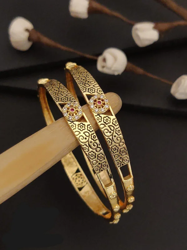 Elegant Handcrafted Bangles For Unique Style-Exotica Collection Gold Plated Austrian Stone Bangles Set