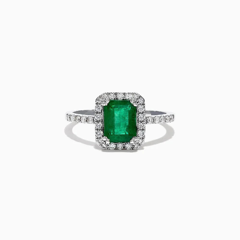 Women's Wedding Rings With Custom Stones-Brasilica 14K White Gold Emerald and Diamond Ring, 1.69 TCW