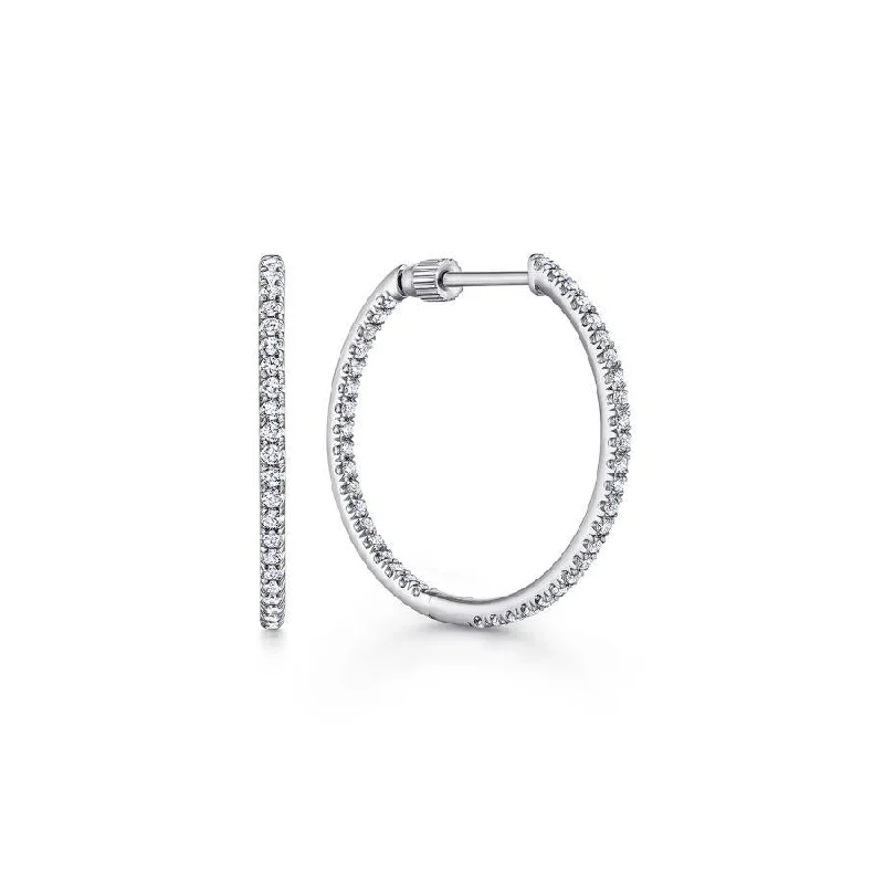 Rose Gold Chain Necklaces For Women -Affordable Earrings-Gabriel & Co. - EG13460W45JJ - 14K White Gold French Pave 20mm Round Inside Out Diamond Hoop Earrings