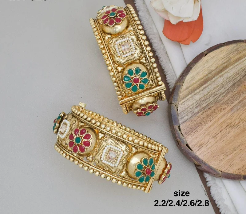 Thick Metal Bangles For Bold Fashion-Pooja Bangles Gold Plated Pota Stone Openable Bangle Set