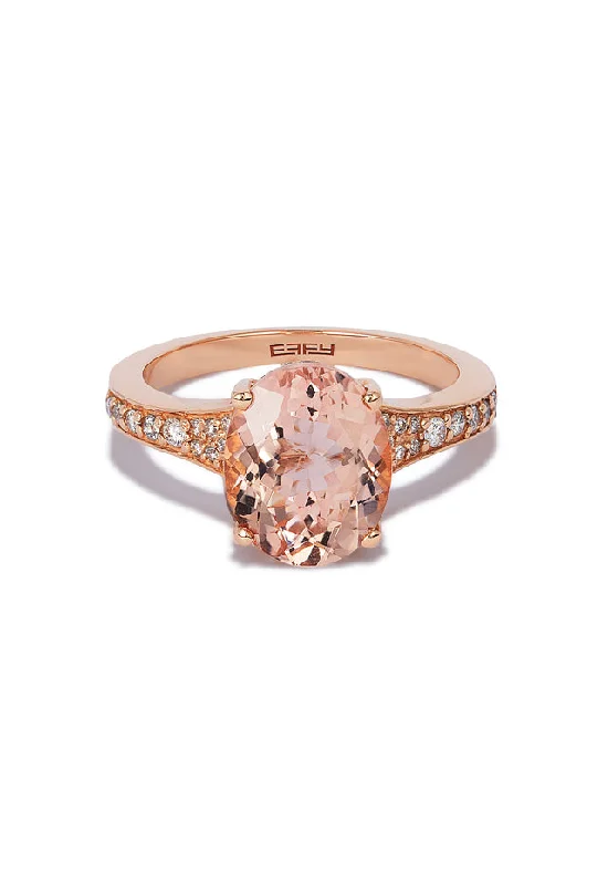 Luxury Engagement Rings With Rubies-Blush 14K Rose Gold Morganite and Diamond Ring, 3.40 TCW