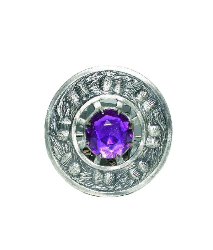 Elegant Crystal Brooch-Thistle Stone Plaid Brooch - Antique Finish - Purple Stone