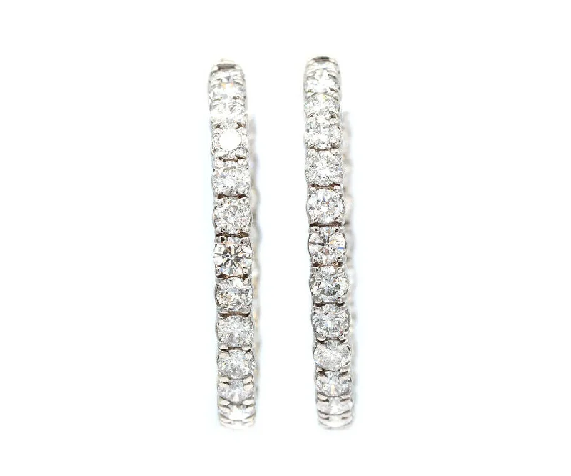 Trendy Designer Necklaces For Fashionistas -Crystal Chain Earrings-10.0ctw Round Diamond Inside Out Hoop Earrings in 14K