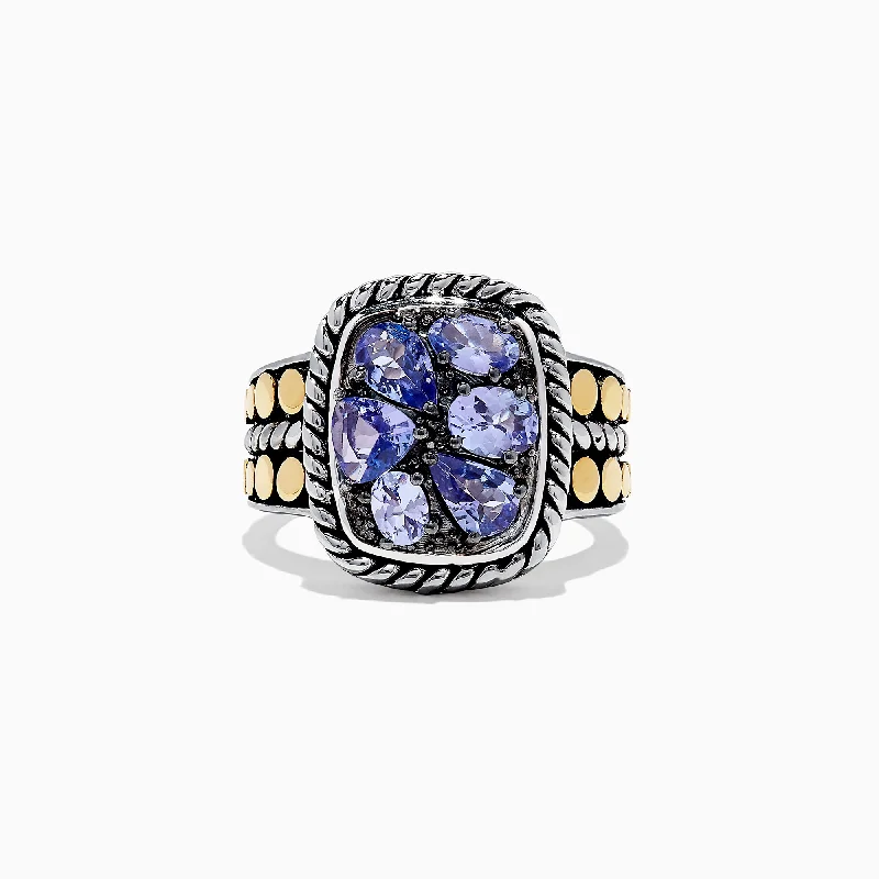 Gold Rings For Engagement-Nahla Siri Silver & 18K Gold Tanzanite Ring, 1.85 TCW