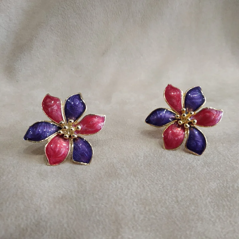 Gold Necklaces For Men -Big Earrings-Pink Purple Vintage Enamel Flower Earrings