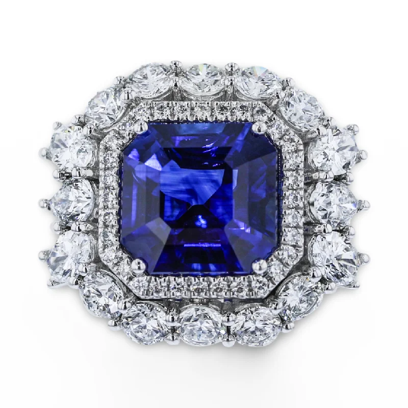 Custom Wedding Rings With Designer Diamonds-JULEVE PLATINUM 7.28CT SAPPHIRE & 3.38CTW DIAMOND RING