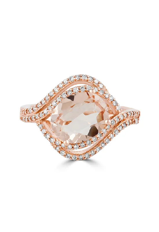 Women's Wedding Bands With Gold Designs-Blush 14K Rose Gold Morganite and Diamond Ring, 2.62 TCW