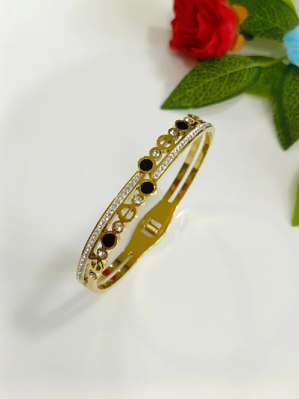 Gem-Studded Bangles For Luxury Fashion-Tarohi Jewels Stainless Steel Gold Plated Kada- STKD 4255