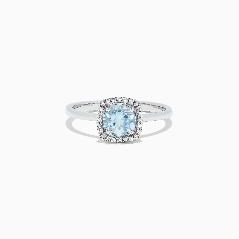 Silver Engagement Rings With Diamonds-Aquarius 14K White Gold Aquamarine and Diamond Ring, 0.78 TCW