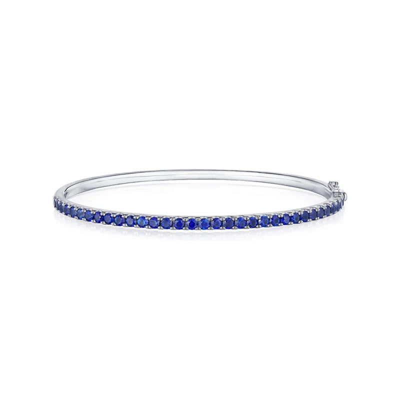 Vintage Silver Bracelets-Stackable Bangle with Sapphires