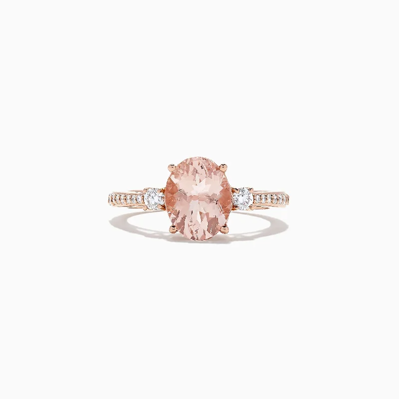 Vintage Engagement Rings With Custom Designs-Blush 14K Rose Gold Morganite and Diamond Ring, 2.64 TCW