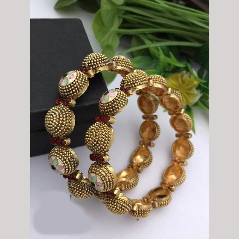 Trendy Crystal Bangles For Fashionistas-FS Collections Gold Plated Pota Stone Meenakari Bangles Set