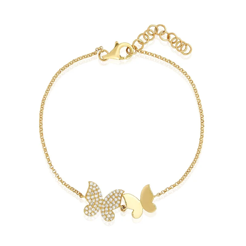 Minimalist Bracelets For Men-Gold & Pave Double Butterfly Bracelet