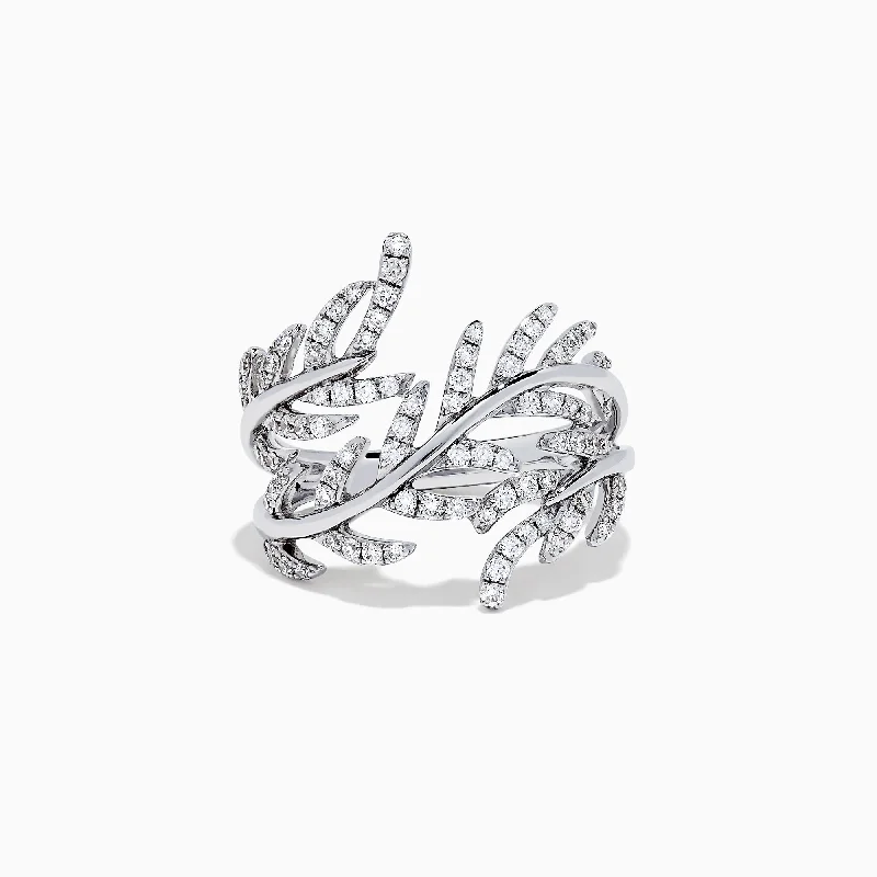 Wedding Rings For Men With Custom Diamonds-Pave Classica 14K White Gold Diamond Wrapped Leaf Ring, 0.62 TCW