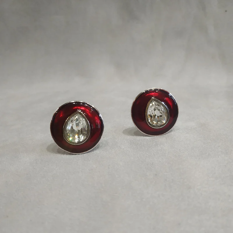 Personalized Necklace Charms For Unique Gifts -Unique Stud Earrings-Yves Saint Laurent Red enamel clip on earrings