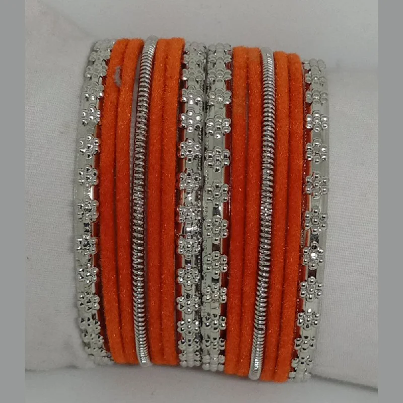 Enamel Coated Bangles For Long Durability-Shree Asha Bangles 14 Pieces in single bangle and Pack Of 12 Orange Color bangles Set