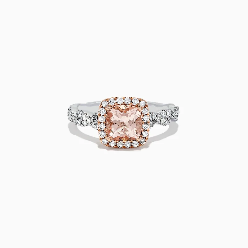 Custom Wedding Bands For Engagement-Blush 14K Two Tone Gold Morganite and Diamond Ring, 1.60 TCW