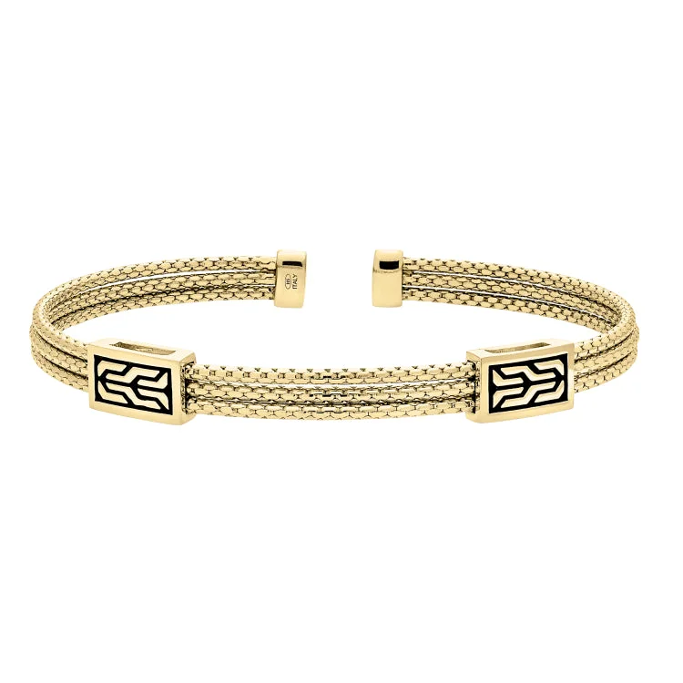 Unique Heart Bracelets-Gold Vermeil Sterling Silver 3 Cable Cuff Bracelet