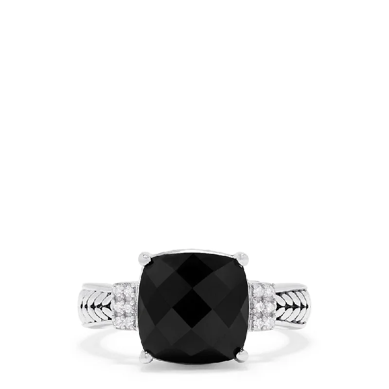 Wedding Bands For Women With Sapphires-925 Sterling Silver Onyx and Diamond Accented Ring, 4.96 TCW