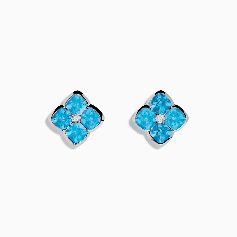 Elegant Necklaces For Weddings -Gemstone Stud Earrings-Ocean Bleu 14K White Gold Blue Topaz and Diamond Earrings